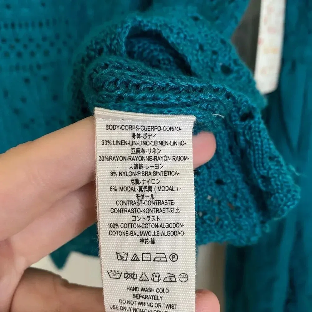 FREE PEOPLE Once Upon A Time Blouse Dark Turquoise Size Small Bell Sleeves